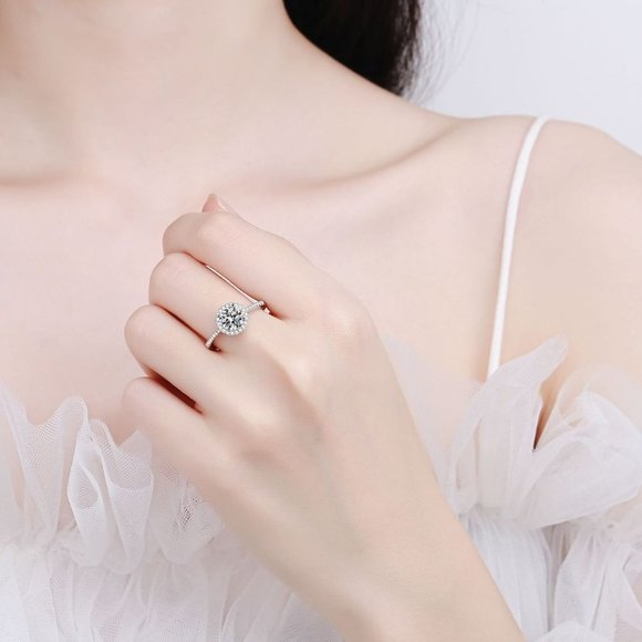 Certified 2ct. t.w. Diamond Moissanite Halo Ring NEW - Picture 2 of 8